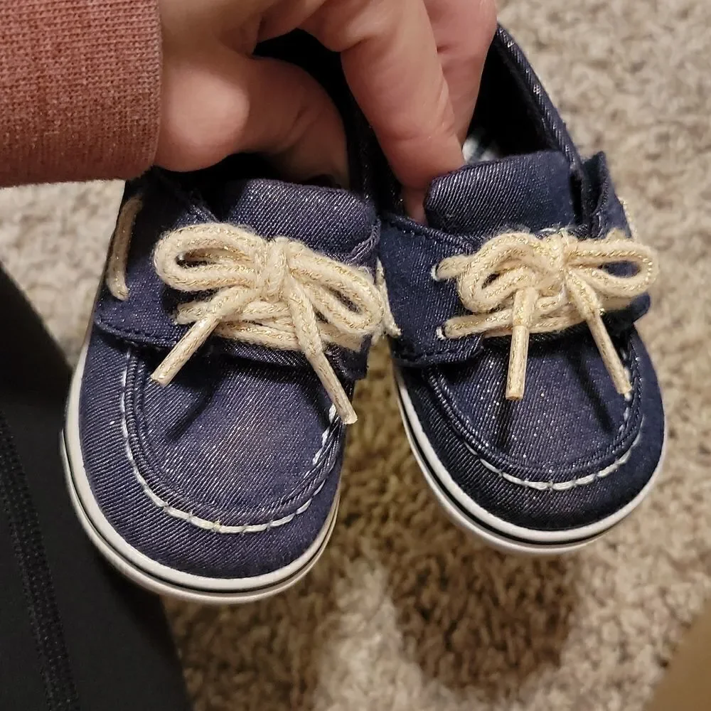 New Sperry Crib Jr Navy/Gold Shimmer